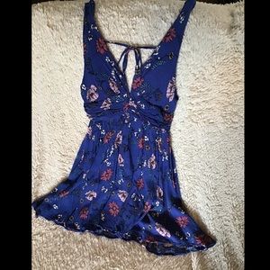 Royal Blue w/ Flower Print Backless Boutique Dress